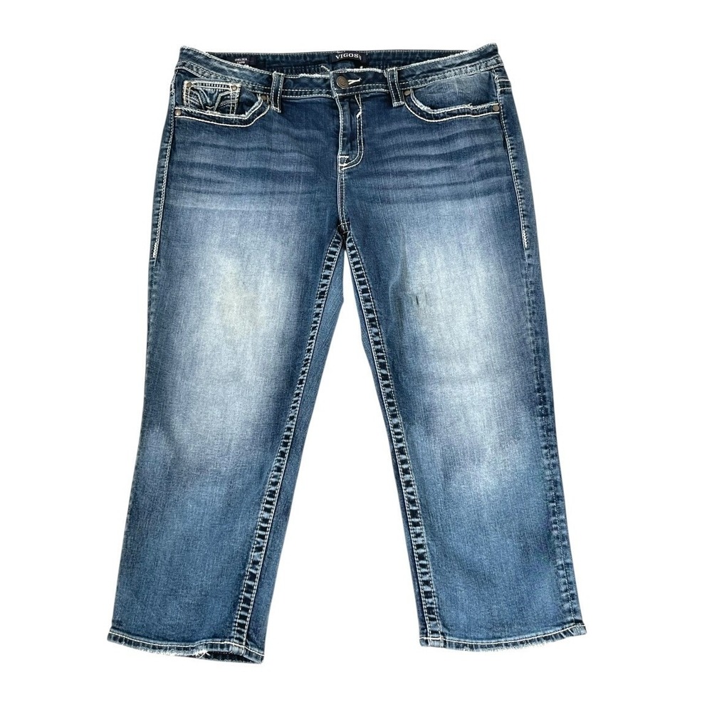 Vigoss Chelsea Capri Jeans Women 15/16 Blue Good Embellished Contrast Stitch